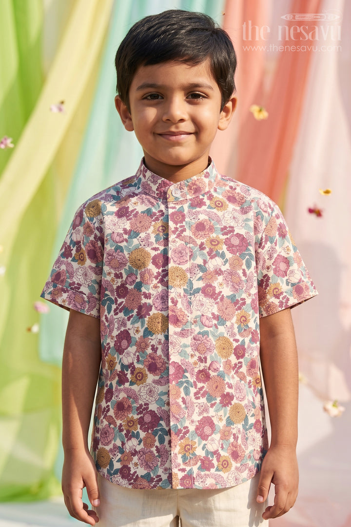 Multicolor Boys Cotton Shirt with Floral Print Half Sleeves Comfortable and Breathable