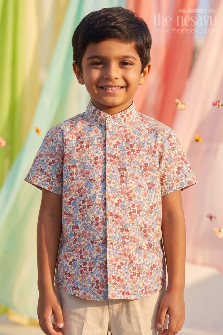 Multicolor Boys Cotton Shirt with Floral Print Half Sleeves Playful and Trendy Design