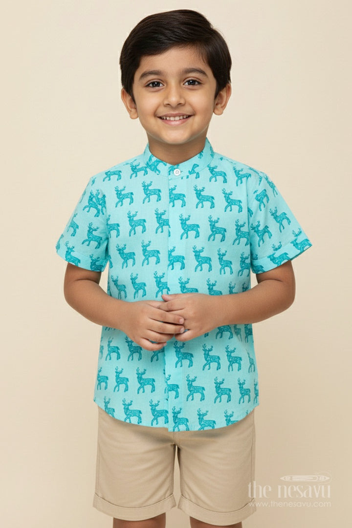 Boys Cotton Shirt with Fun Animal Print for School and Casual Wear