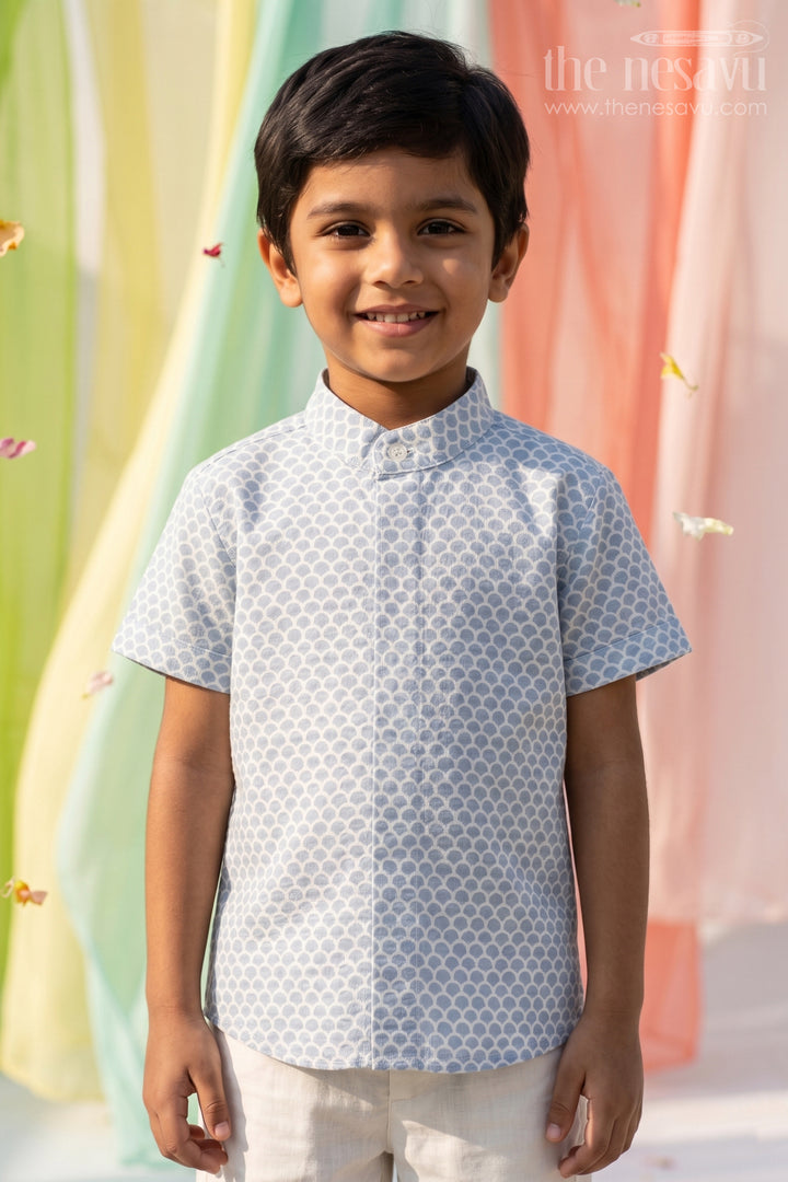 Boys Cotton Shirt in Gray Warli Print with Half Sleeves Latest Shirt