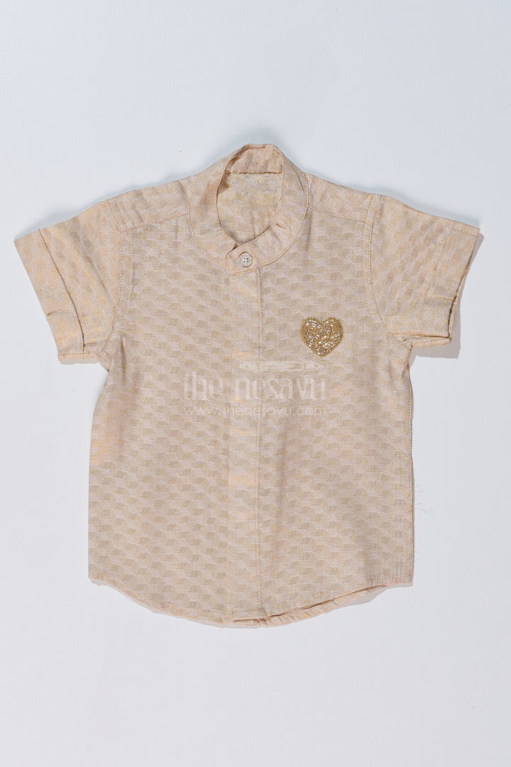 Boys Half Shirt Cotton with Embroidered Heart Motif and Mandarin Collar