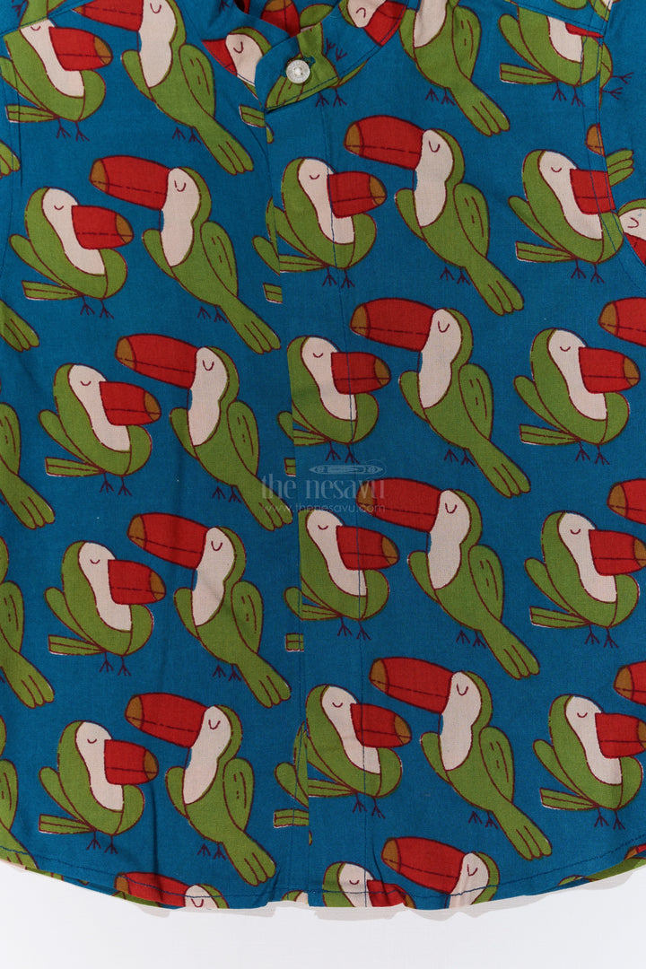 Boys Casual Shirt Dress in Rayon with Exotic Toucan Bird Print for a Fun Look
