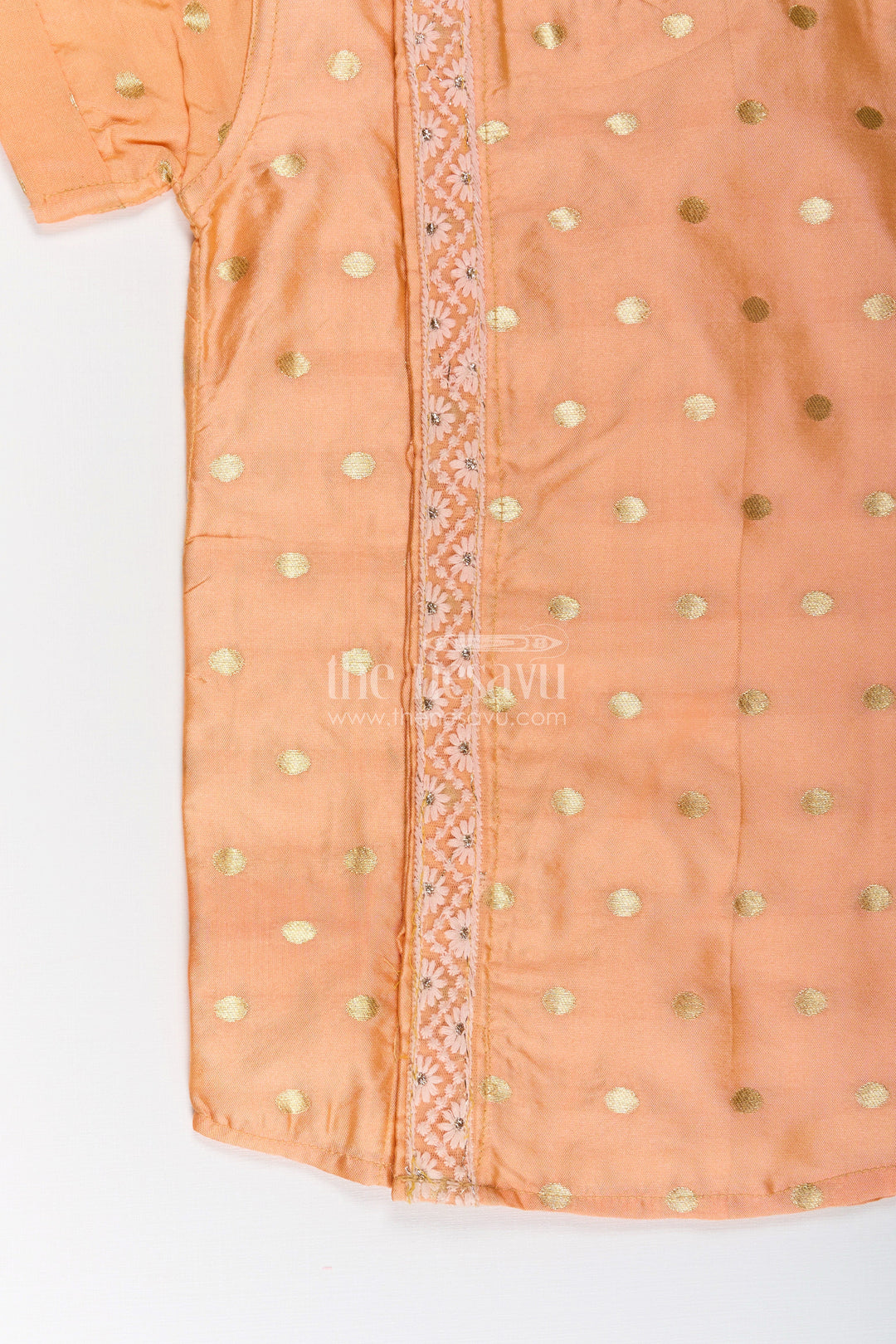 Boys silk dress shirt in Banaras Designer Fabric with Subtle Zari Motif and Embroidered Trim