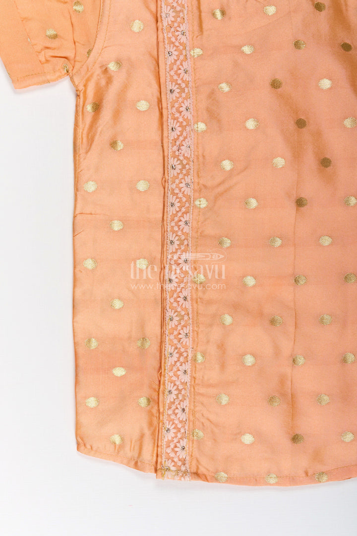 Boys silk dress shirt in Banaras Designer Fabric with Subtle Zari Motif and Embroidered Trim