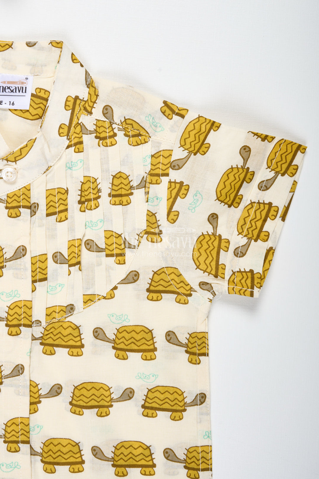 Boys Cotton Shirt With Mustard Turtle Print For Ethnic Gatherings