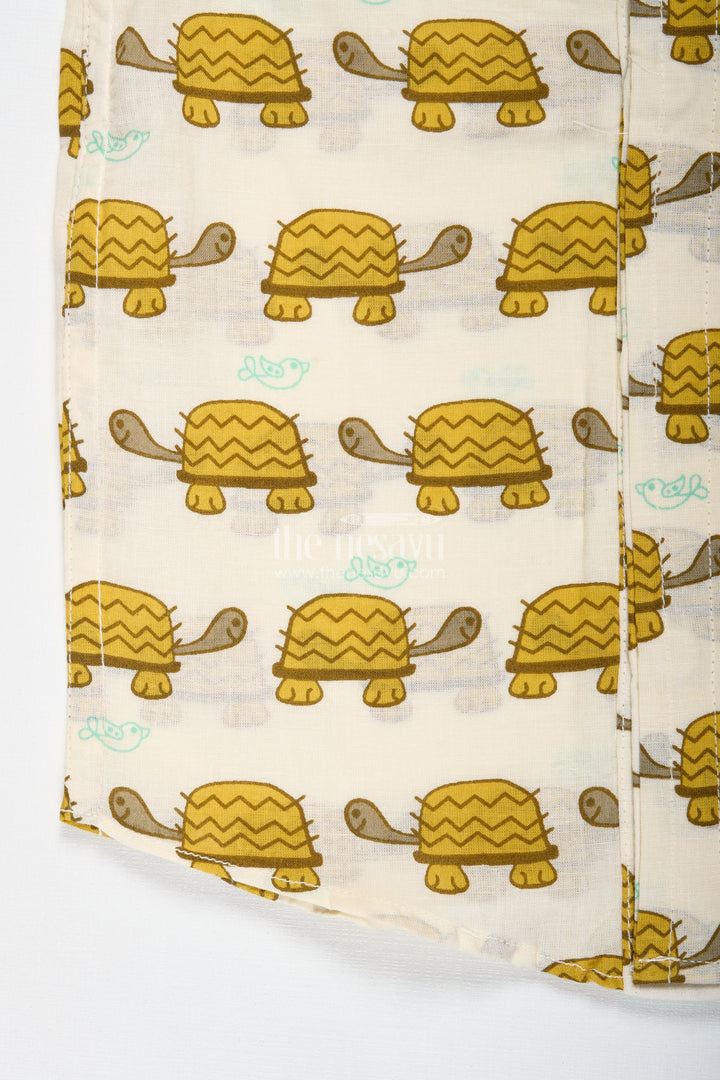 Boys Cotton Shirt With Mustard Turtle Print For Ethnic Gatherings