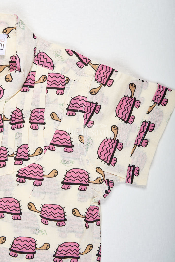 Boys Cotton Shirt With Maroon Turtle Print For Quirky Ethnic Style