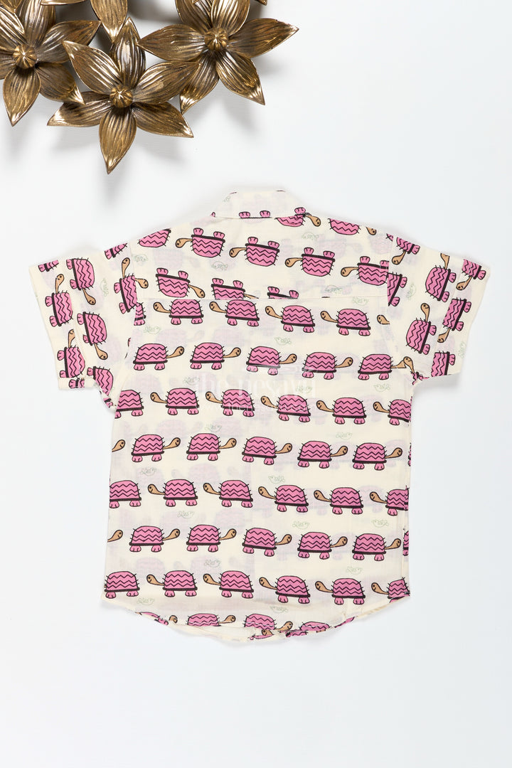 Boys Cotton Shirt With Maroon Turtle Print For Quirky Ethnic Style