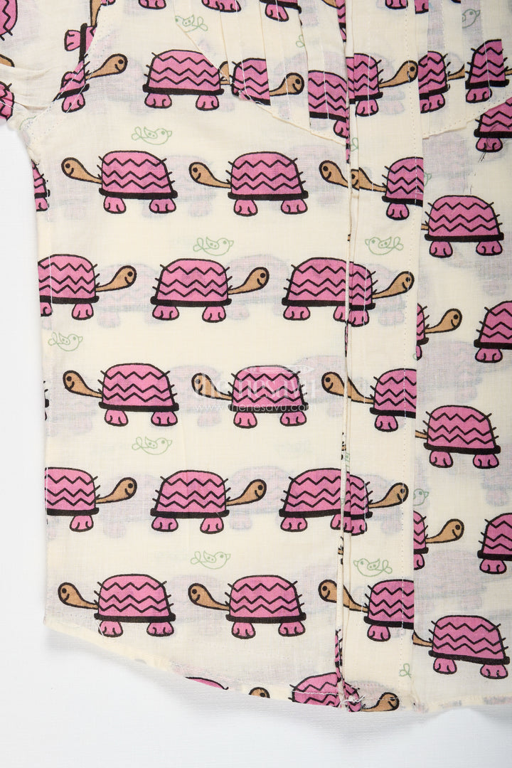 Boys Cotton Shirt With Maroon Turtle Print For Quirky Ethnic Style