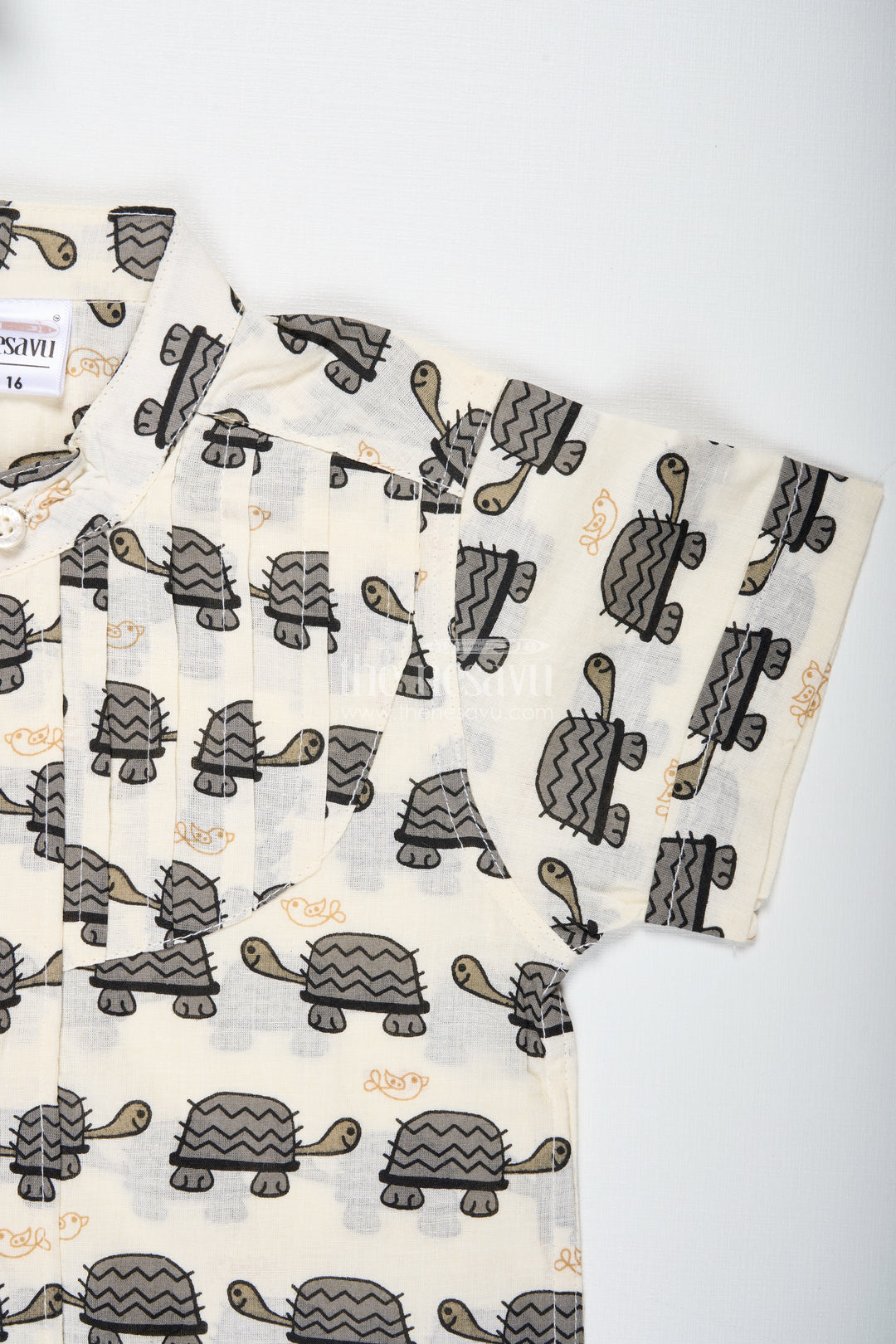 Boys Cotton Shirt With Navy Turtle Print For Festive And Casual Outings