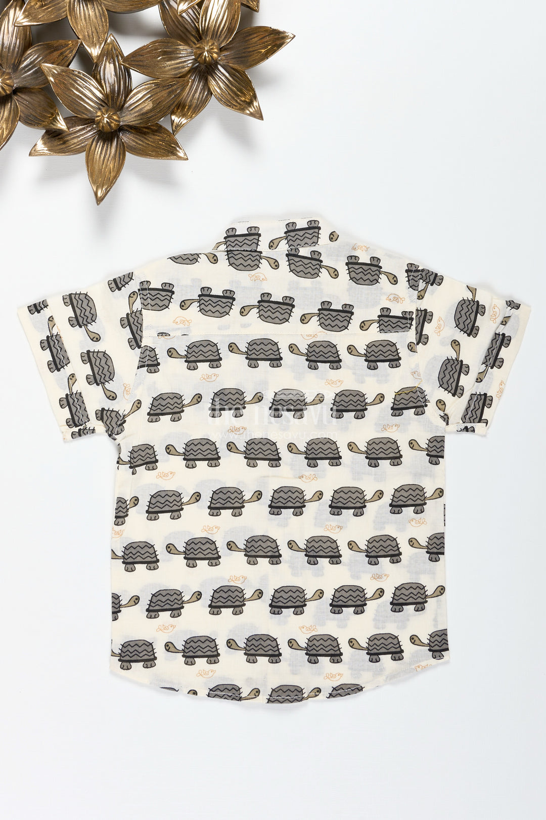 Boys Cotton Shirt With Navy Turtle Print For Festive And Casual Outings
