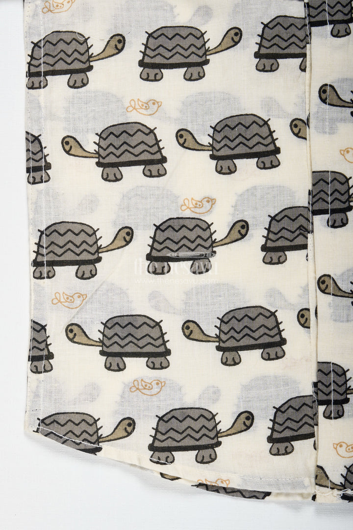 Boys Cotton Shirt With Navy Turtle Print For Festive And Casual Outings