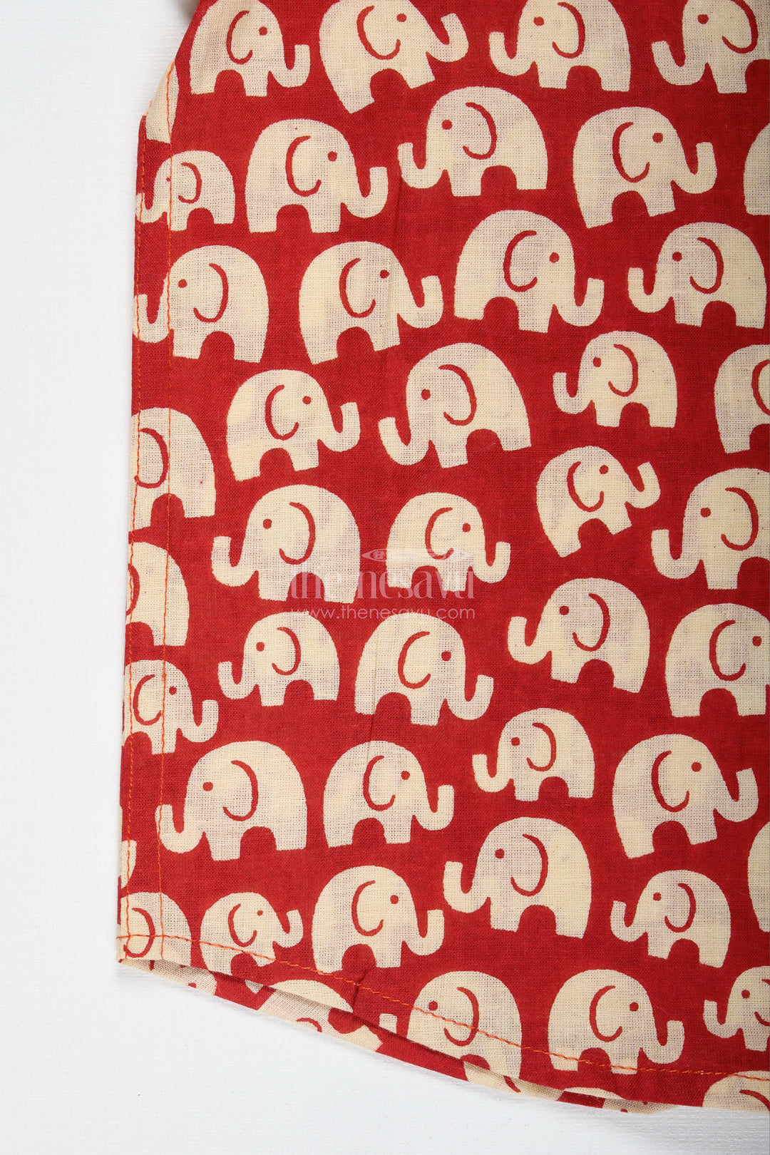 Boys Red Cotton Shirt With Elephant Block Print For Festive Occasions