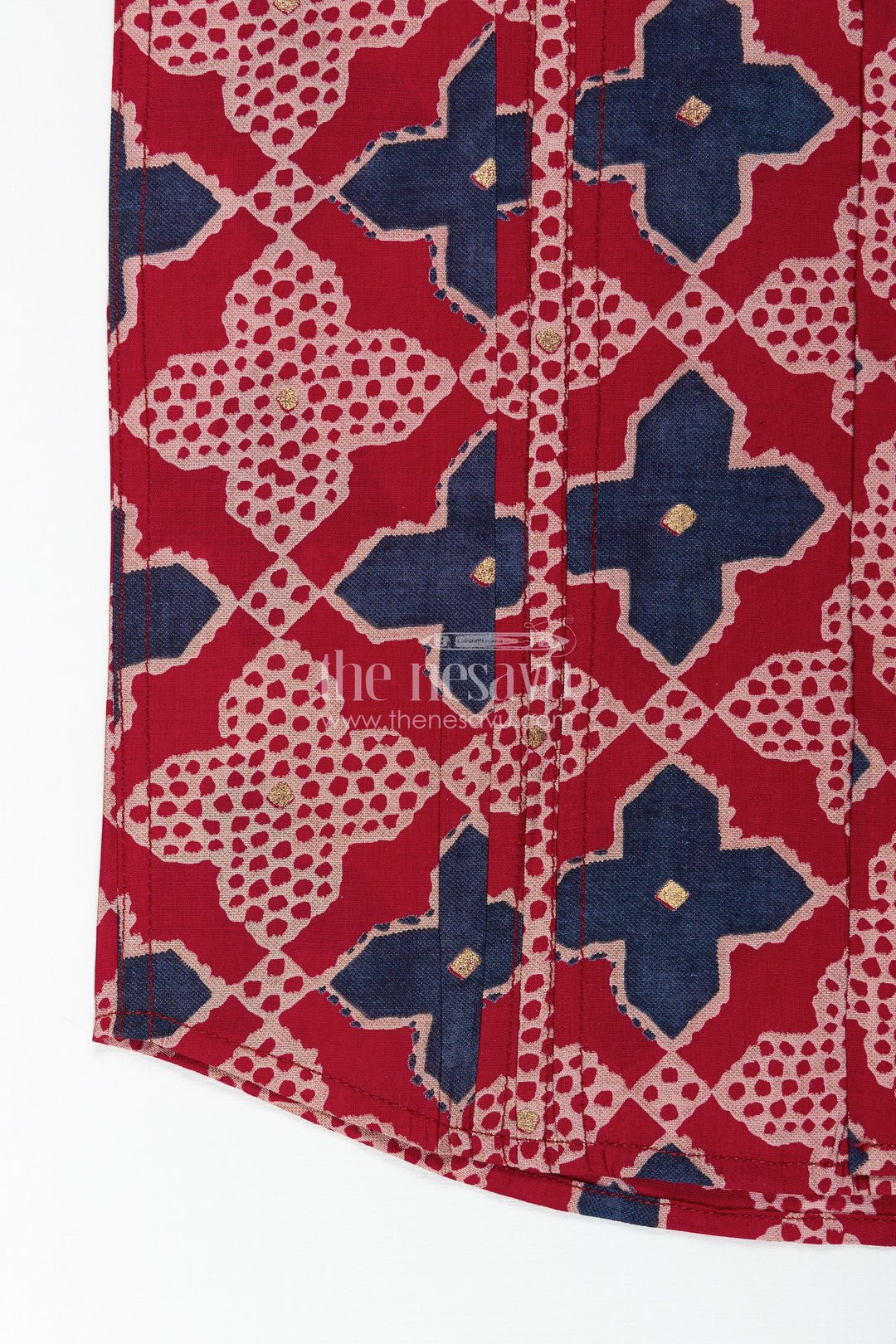 Boys Stylish Shirt for Wedding Functions in Bright Red with Geometric Digital Print on Soft Cotton