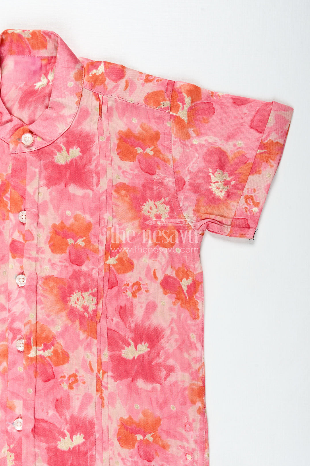 Summer Casual Cotton Shirt for Toddler Boys with Pink Watercolor Floral Print for Breezy Comfort