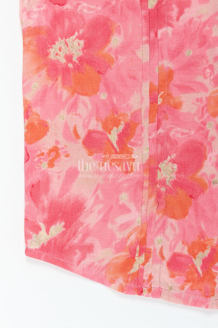 Summer Casual Cotton Shirt for Toddler Boys with Pink Watercolor Floral Print for Breezy Comfort