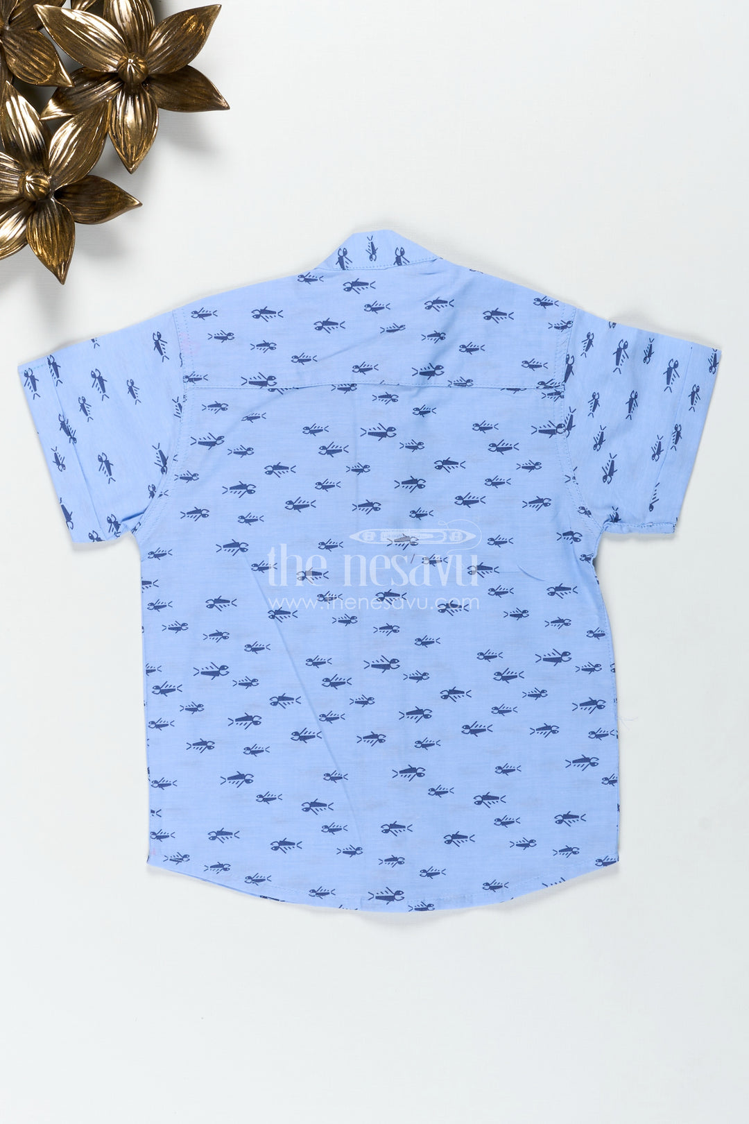 Boys Shirt for Daytime Outings and Functions in Blue Cotton with Navy Tribal Print Accents