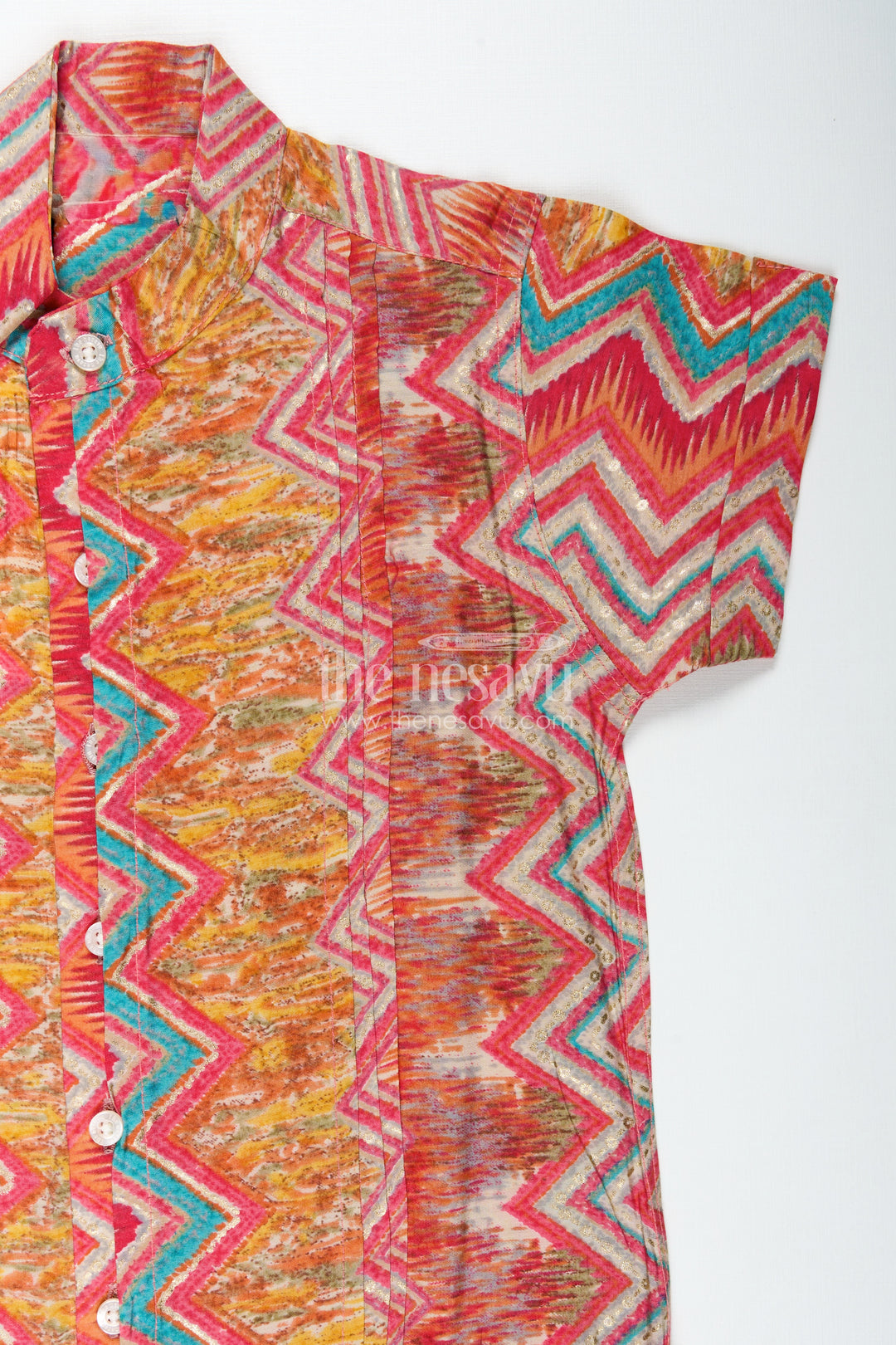 Boys Colorful Printed Cotton Shirt for Functions with Multicolor Zigzag Pattern in Smooth Modal Silk