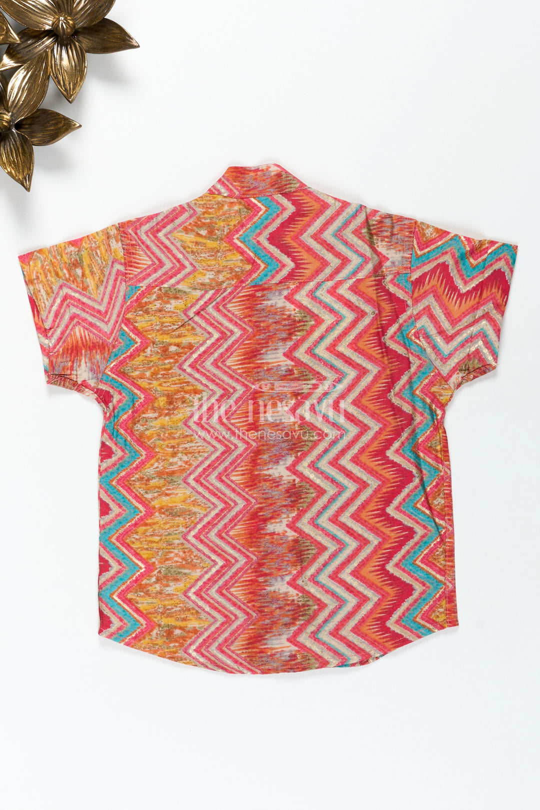 Boys Colorful Printed Cotton Shirt for Functions with Multicolor Zigzag Pattern in Smooth Modal Silk