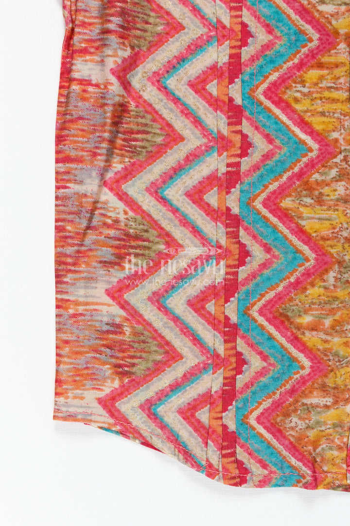 Boys Colorful Printed Cotton Shirt for Functions with Multicolor Zigzag Pattern in Smooth Modal Silk