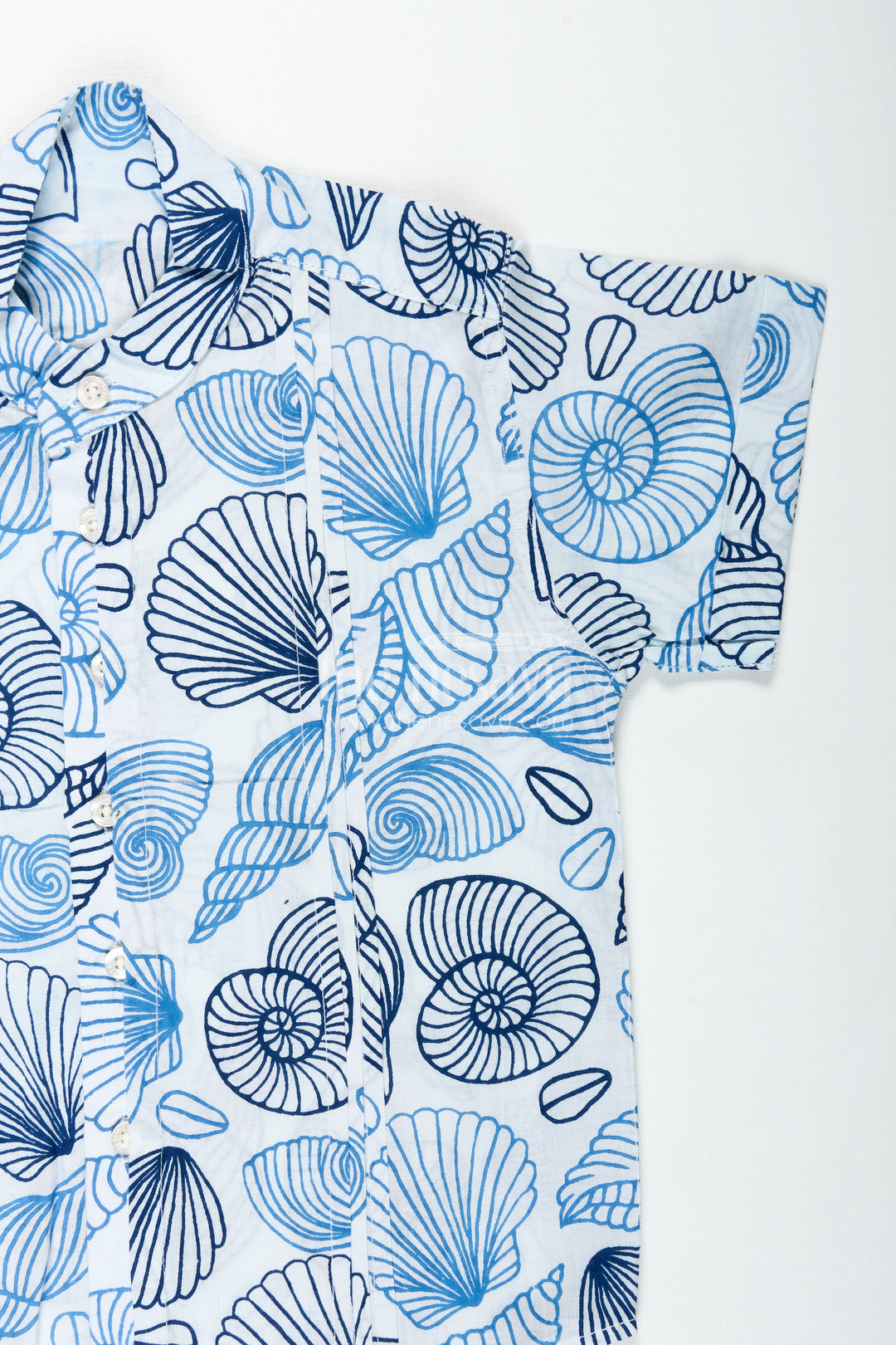 Toddler Boys Casual Shirt for Day Events with Blue Nautical Shell Print on Soft Cotton
