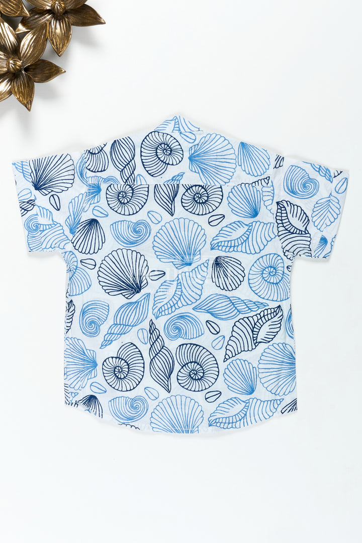 Toddler Boys Casual Shirt for Day Events with Blue Nautical Shell Print on Soft Cotton