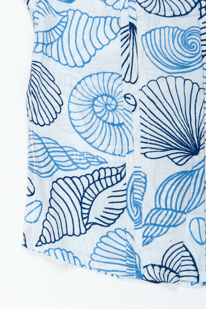 Toddler Boys Casual Shirt for Day Events with Blue Nautical Shell Print on Soft Cotton