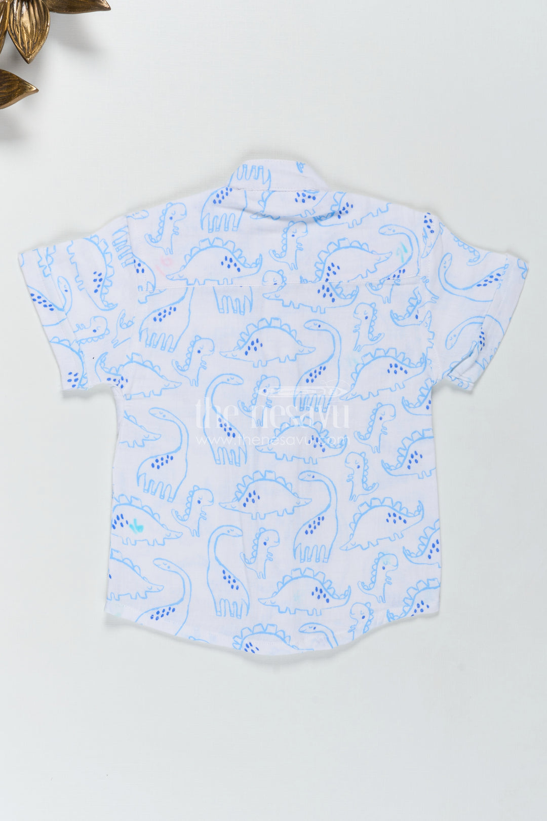 Blue Dino Print Boys Shirt In Muslin Cotton Playful And Smart Design