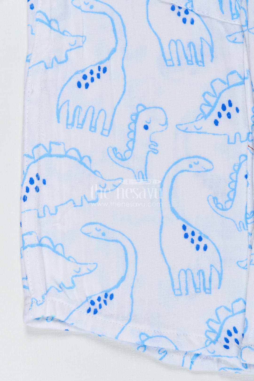 Blue Dino Print Boys Shirt In Muslin Cotton Playful And Smart Design