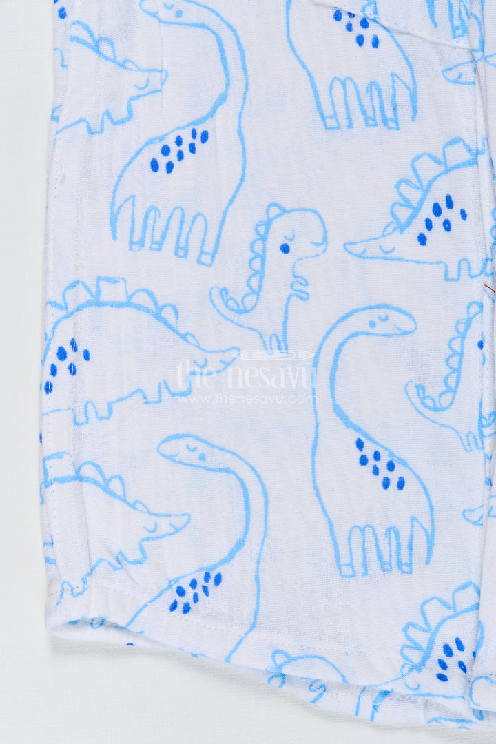 Blue Dino Print Boys Shirt In Muslin Cotton Playful And Smart Design