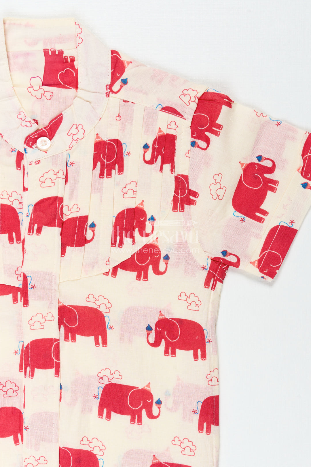 Casual Red Elephant Print Cotton Shirt For Boys Festive Animal Motifs