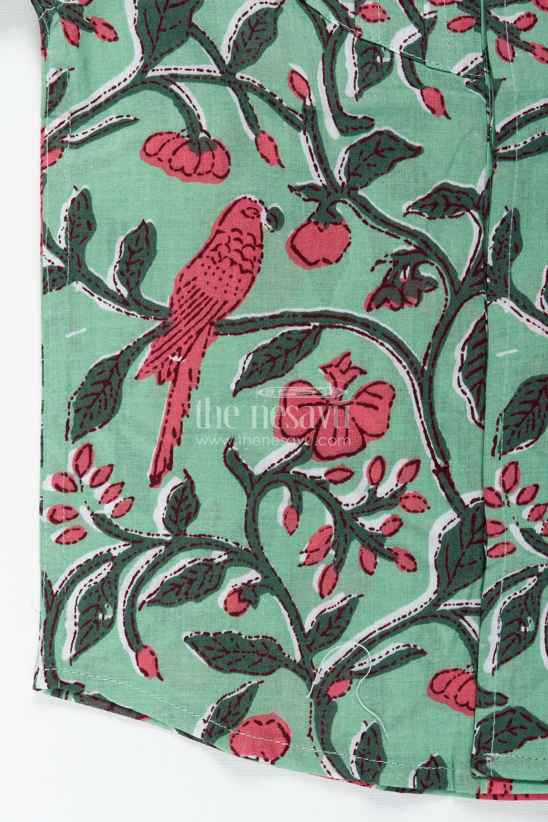 Parrot And Botanical Print Boys Cotton Shirt NatureInspired Green Casual Wear
