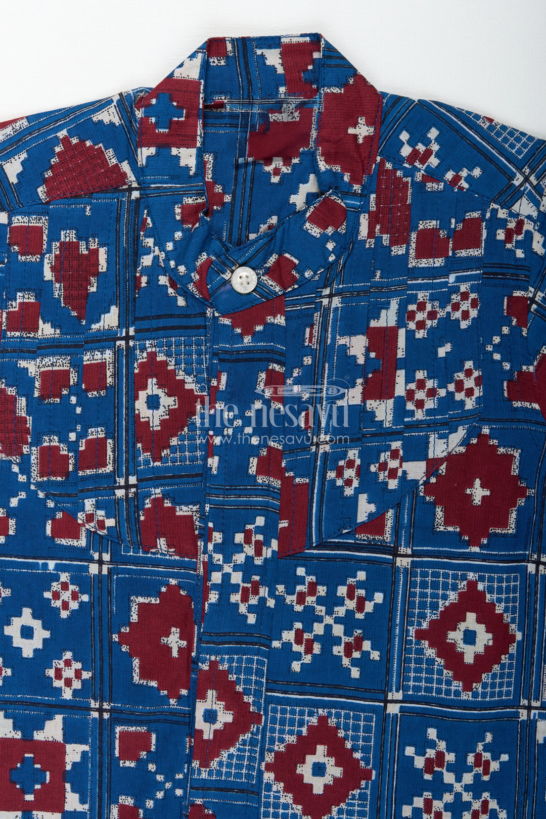 Traditional Motif Shirt For Boys In Blue Cotton Ethnic Day Outfit Idea