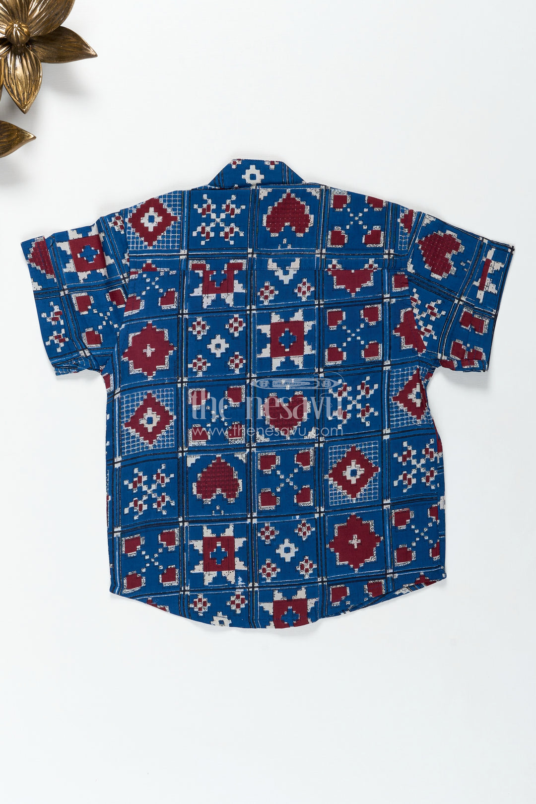 Traditional Motif Shirt For Boys In Blue Cotton Ethnic Day Outfit Idea