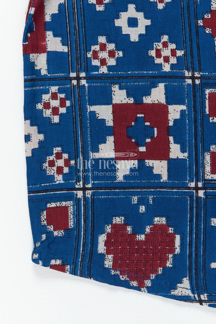Traditional Motif Shirt For Boys In Blue Cotton Ethnic Day Outfit Idea