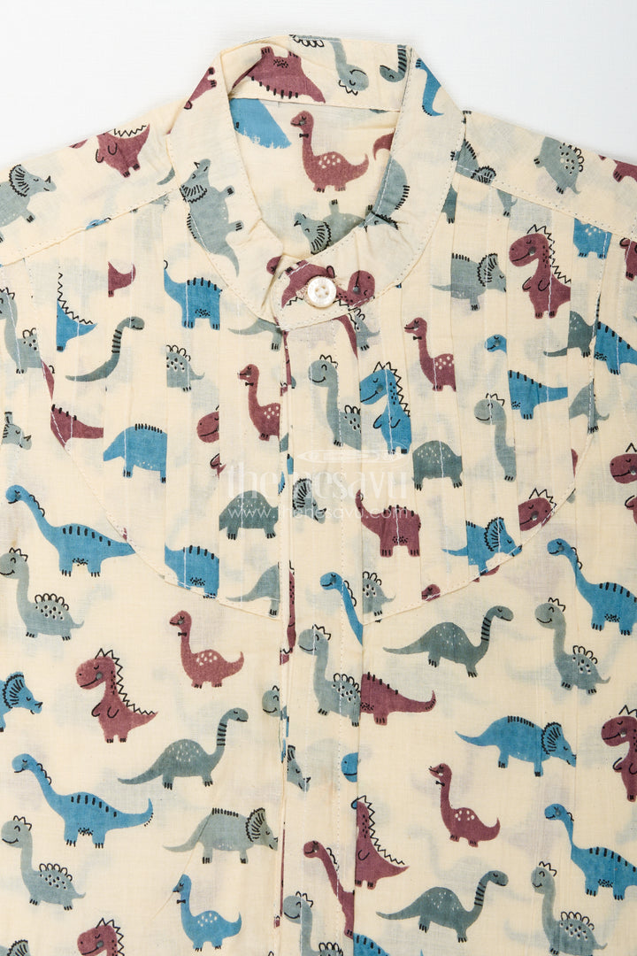 Safari Dinosaur Print Shirt For Boys Soft Cotton For Toddler Wear