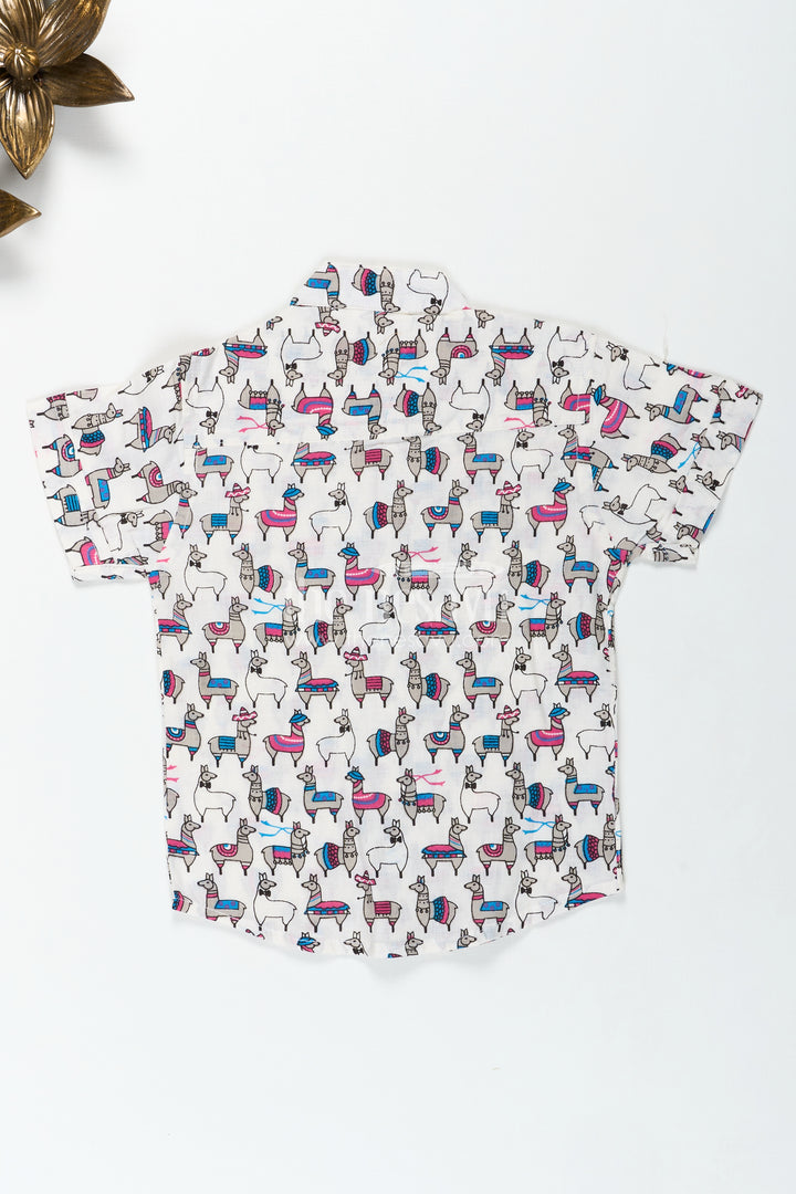 White Jungle Animal Print Shirt For Kids Soft Cotton Comfort Fit