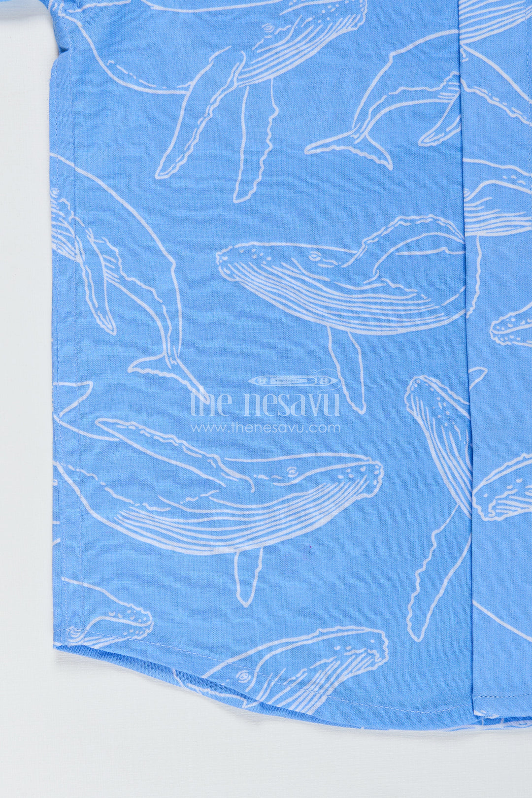 Boys Blue Casual Printed Shirt with Whale Motifs in Soft Cotton Digital Print and Relaxed Fit