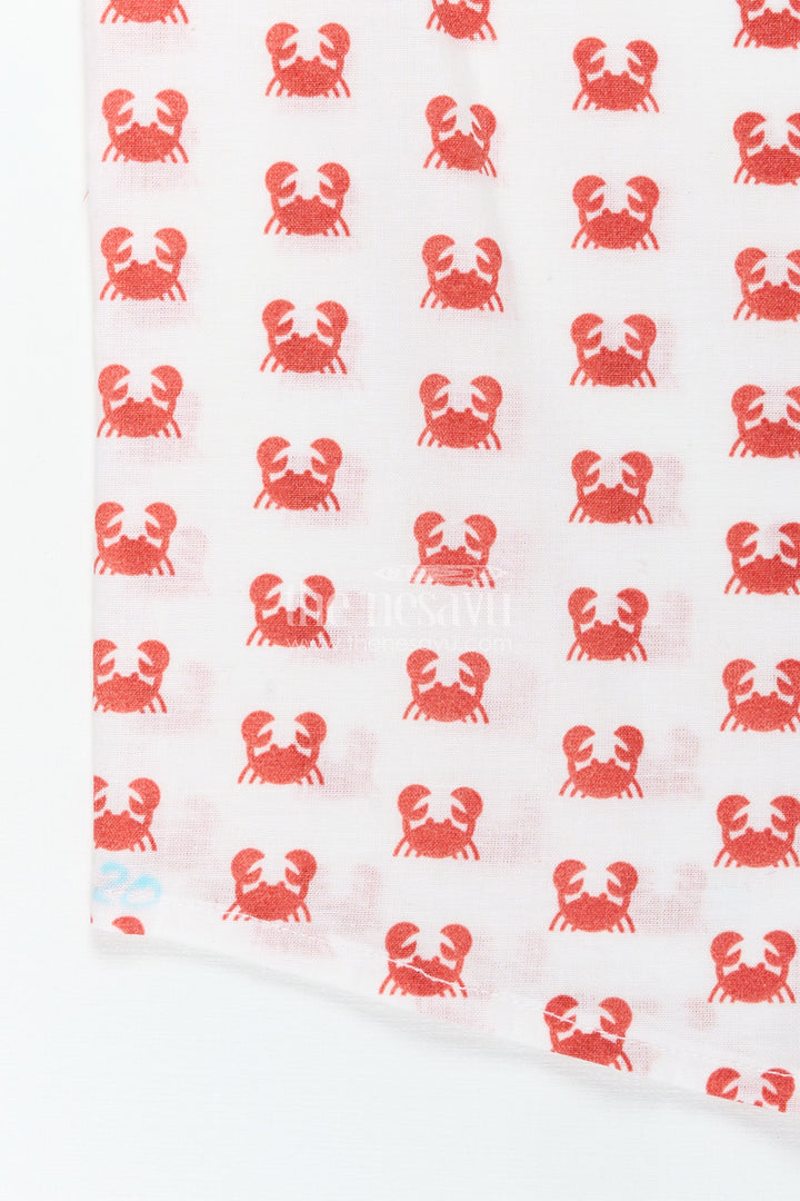 White Printed Shirt for Boys in Cotton with Red Crab Motifs and Bold Sea-Inspired Digital Print