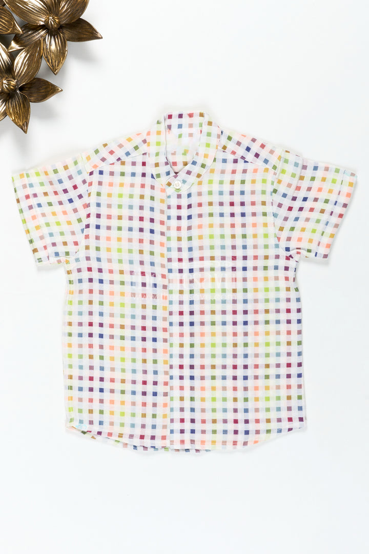 Multicolour Shirt for Boys in Lightweight Muslin Cotton with Checkered Design and Breezy Fit