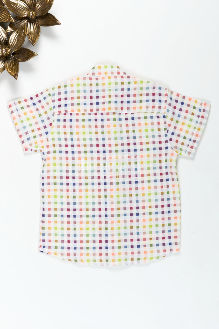 Multicolour Shirt for Boys in Lightweight Muslin Cotton with Checkered Design and Breezy Fit