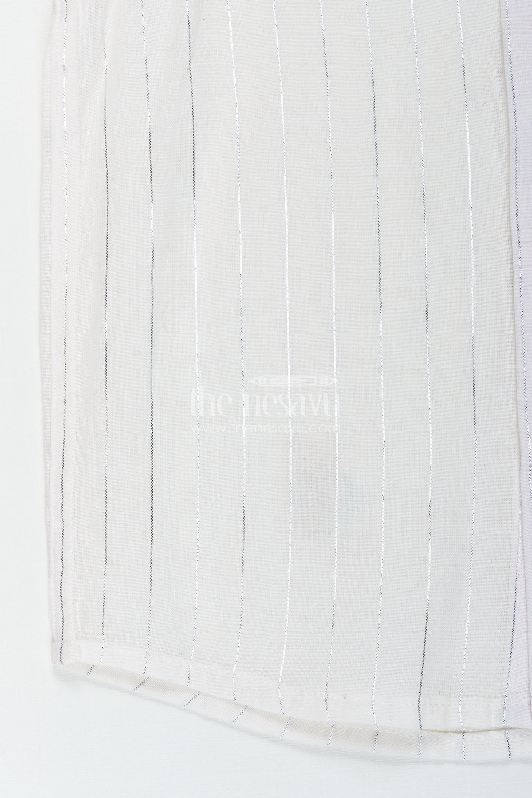 Boys Plain White Shirt with Vertical Thread Lines and Cute Bear Patch on Cotton Blend Fabric