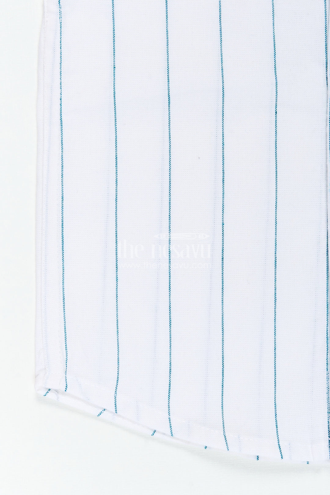 White Striped Shirt for Boys in Cotton with Blue Vertical Lines and Mandarin Collar Finish