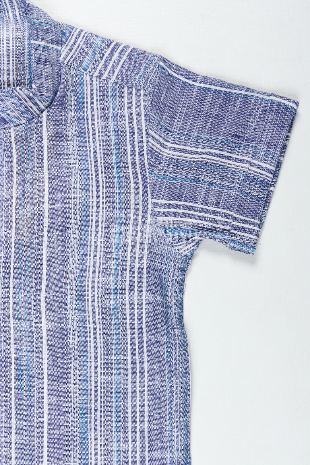 Checked Cotton Shirt in Indigo Blue for Boys with Textured Vertical Weave and Smart Collar Design