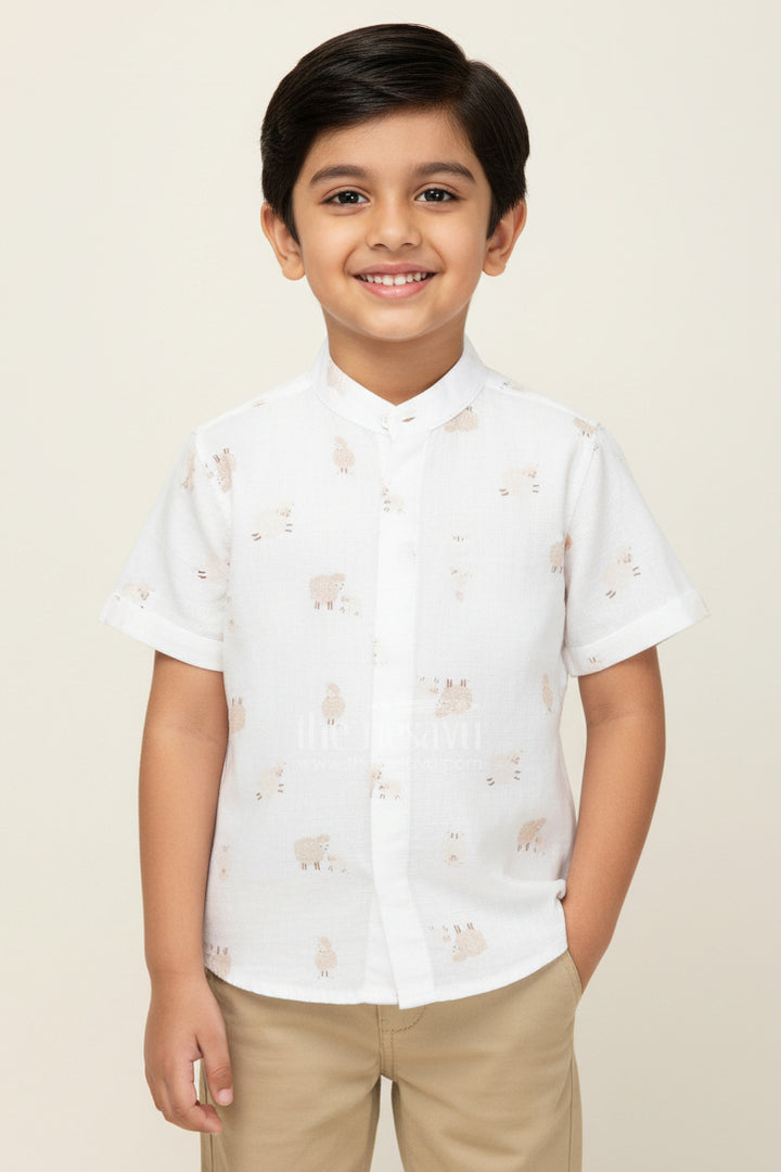 Elephant Print Shirt Boys in Muslin Cotton with Digital Safari-Themed Pattern for Comfortable Everyday Wear
