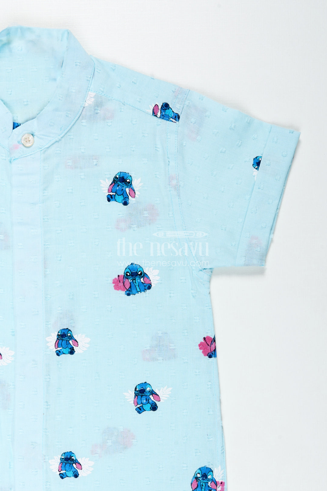 Fun Casual Shirt for Toddlers in Designer Georgette with Digital Cartoon Print on Light Aqua Base