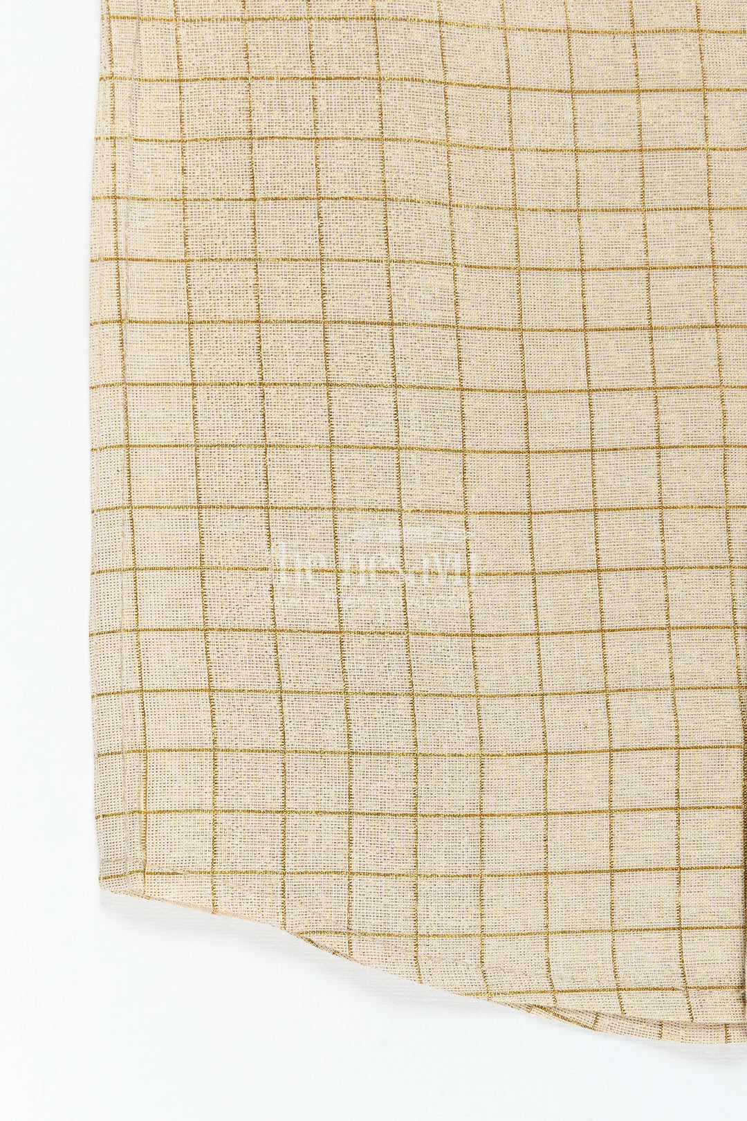Cream Colour Shirt Boys with Gold Embroidered Bee Motif and Subtle Check Pattern in Silk Blend Fabric