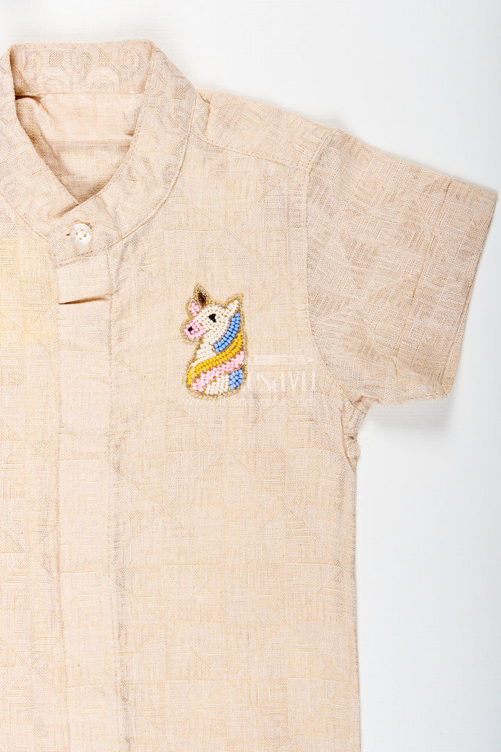 Boys Beige Tissue Kurta Shirt Traditional Wear For Weddings And Poojas