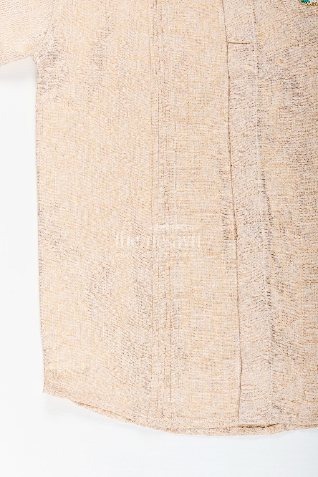 Boys Beige Tissue Kurta Shirt Traditional Wear For Weddings And Poojas
