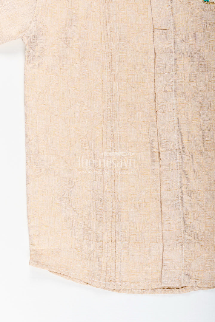 Boys Beige Tissue Kurta Shirt Traditional Wear For Weddings And Poojas